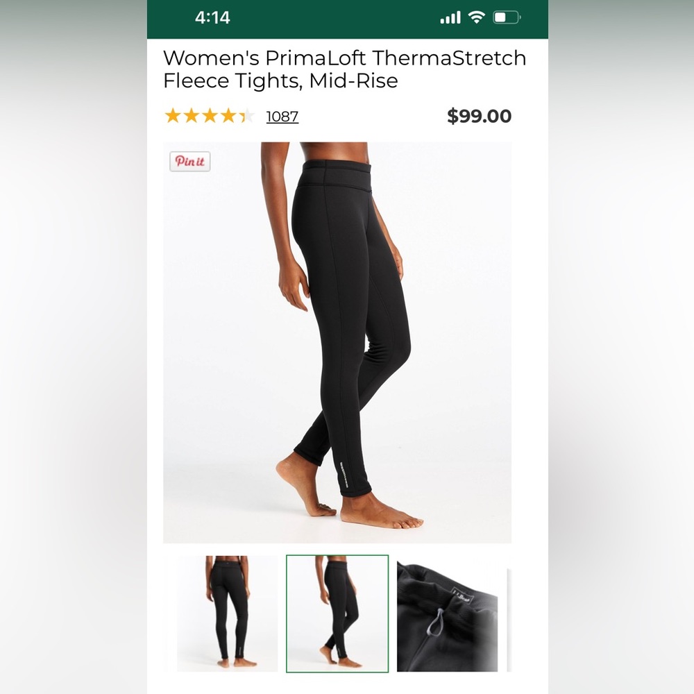LL.Bean PrimaLoft Therma-Stretch Fleece Tights